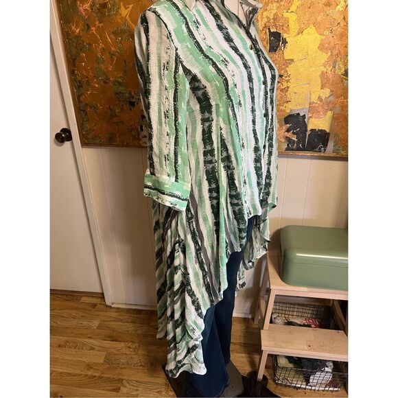 Patrizia Luca Italy Green Flowy High/Low Blouse Unique! L - Picture 5 of 7